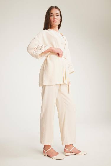 Regular Fit Long Sleeve Belted Kimono