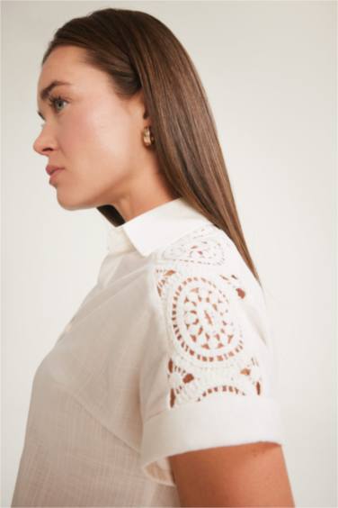 قميص نص كم من قطن قصة عادية بالدانتيل