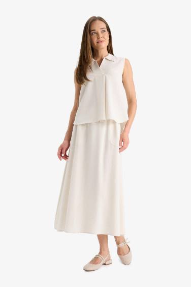 Regular Fit Linen Blend Cargo Midi Skirt