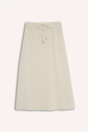 Regular Fit Linen Blend Cargo Midi Skirt