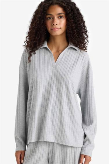 Relax Fit Polo Neck Ribbed Camisole T-Shirt