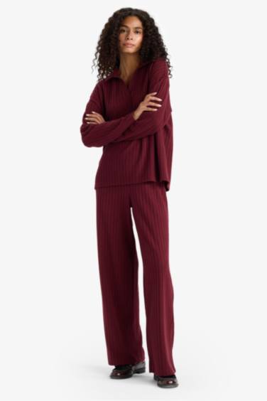 بنطرون مضلع وايد ليج بخصر مطاطي