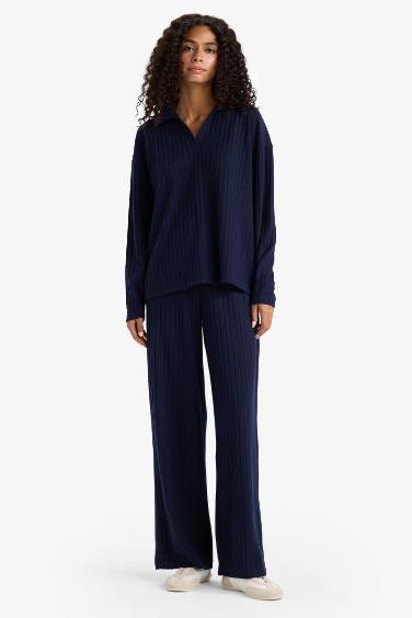 Wide Leg Fitilli Kaşkorse Beli Lastikli Pantolon