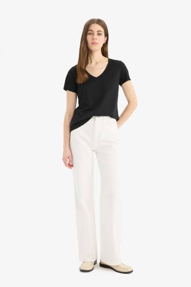 Regular Fit V Yaka Basic Düz 2'li Tişört