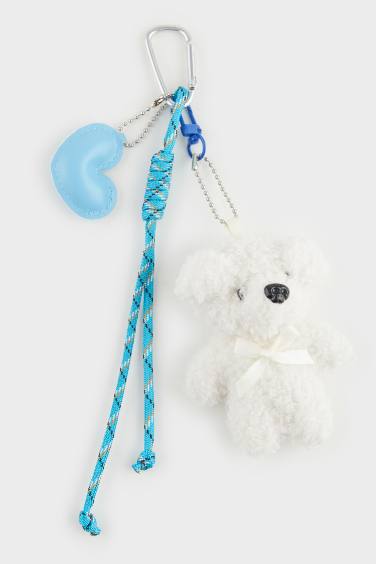 Kadın Ayıcıklı Mavi Kalpli Charm Anahtarlık