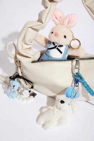 Kadın Ayıcıklı Mavi Kalpli Charm Anahtarlık