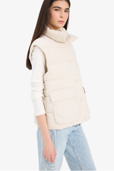 Regular Fit Stand Collar Zippered Puffer Vest