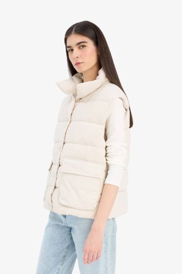 Regular Fit Stand Collar Zippered Puffer Vest