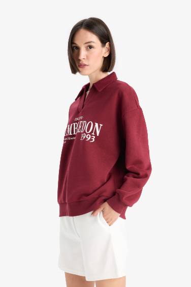 Sweatshirt épais imprimé à col polo Coupe décontractée