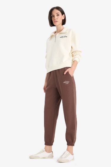 Regular Fit Yarım Fermuarlı Baskılı Kalın Sweatshirt