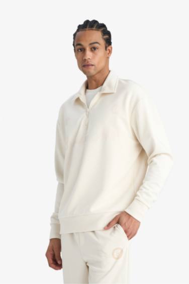 NBA Brooklyn Nets Relax Fit Polo Yaka Yarım Fermuarlı Modal Sweatshirt