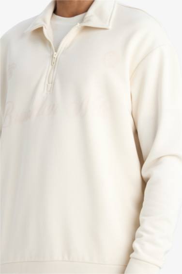 NBA Brooklyn Nets Relax Fit Polo Yaka Yarım Fermuarlı Modal Sweatshirt