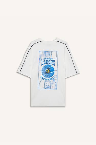 DeFactoFit NBA Los Angeles Lakers Oversize Geniş Kalıp Bisiklet Yaka Kısa Kollu Tişört