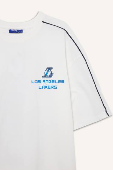 DeFactoFit NBA Los Angeles Lakers Oversize Geniş Kalıp Bisiklet Yaka Kısa Kollu Tişört