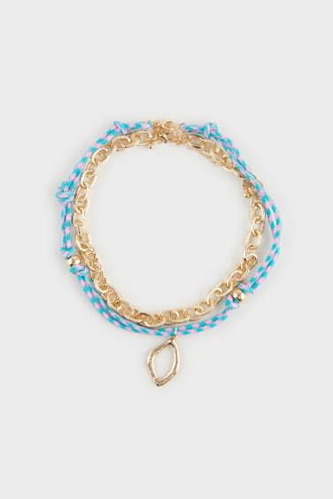 Woman 2 Piece Blue Gold Necklace