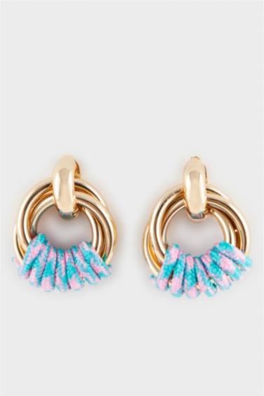 Woman Blue Detailed Gold Earrings