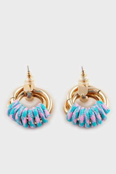 Woman Blue Detailed Gold Earrings
