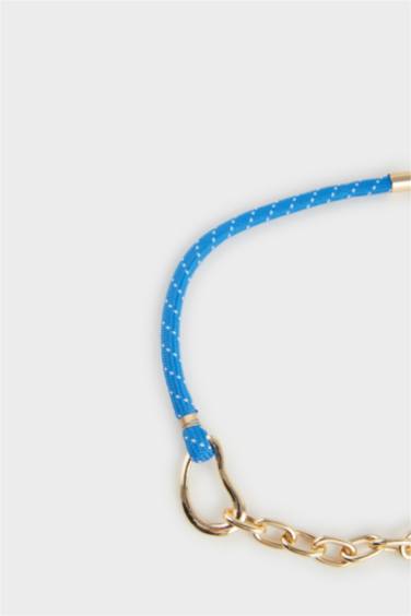 Woman Blue Rope Detailed Gold Necklace