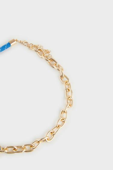 Woman Blue Rope Detailed Gold Necklace