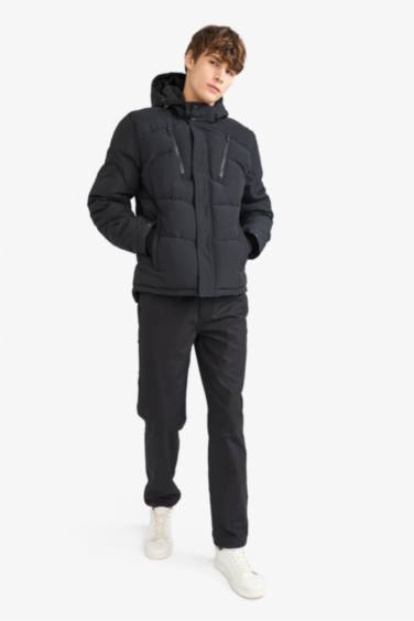 Su İtici Slim Fit Dar Kesim Kapüşonlu İçi Polarlı Fermuarlı Mont