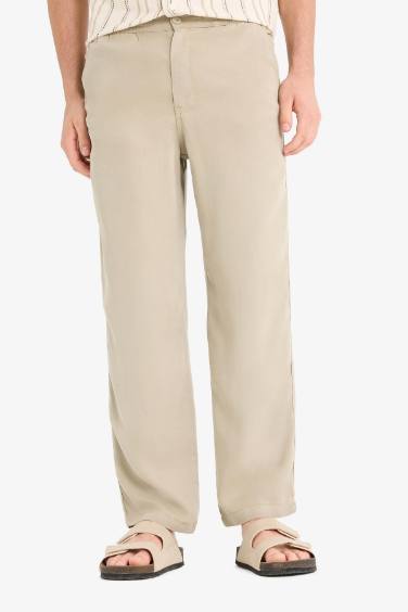 بنطرون قماش ايوسل وايد ليج وايد ليج بثلاثة جيوب