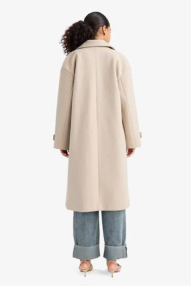 Regular Fit Düğmeli Uzun Kaşe Kaban