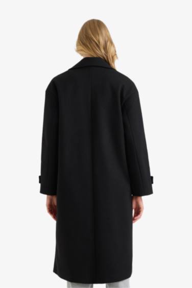 Regular Fit Düğmeli Uzun Kaşe Kaban