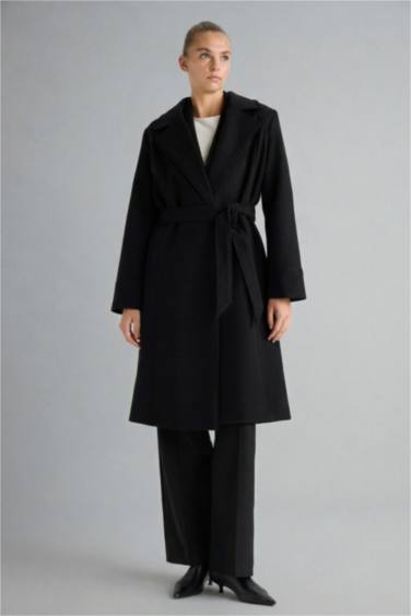 Regular Fit Kuşaklı Kaşe Kaban