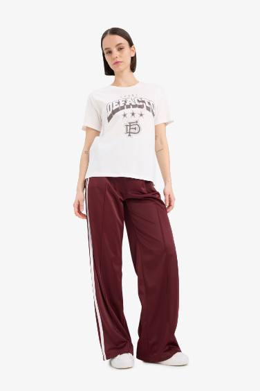 تيشيرت نص ردن مطبوع بياخة مستديرة وقصة عادية