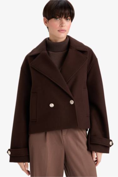 Regular Fit Düğmeli Kaşe Kaban