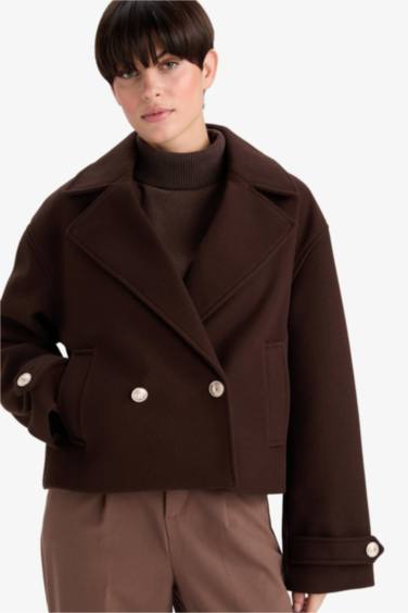 Regular Fit Düğmeli Kaşe Kaban