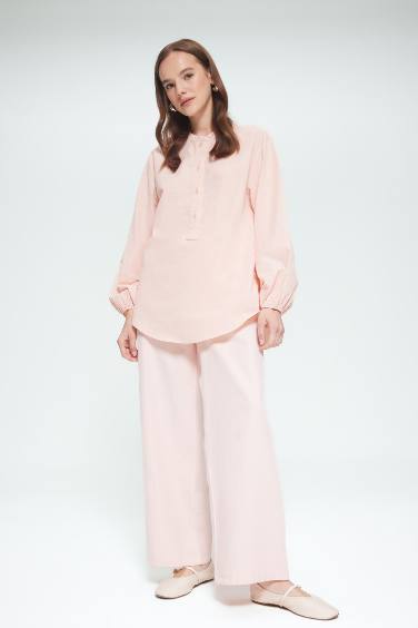 Linen Blend Wide Leg Trousers