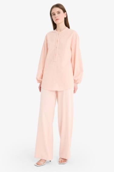 Linen Blend Wide Leg Trousers