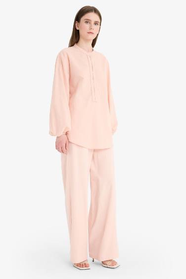 Linen Blend Wide Leg Trousers