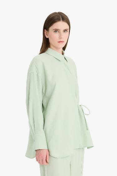 Relax Fit Tied Modal Long Sleeve Shirt Modest Tunic