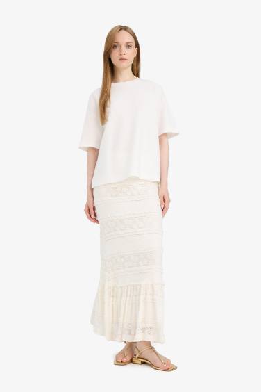 A-Line Lined Lace Maxi Skirt