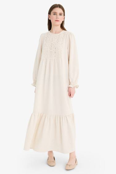Relax Fit Crew Neck Linen Blend Maxi Dress