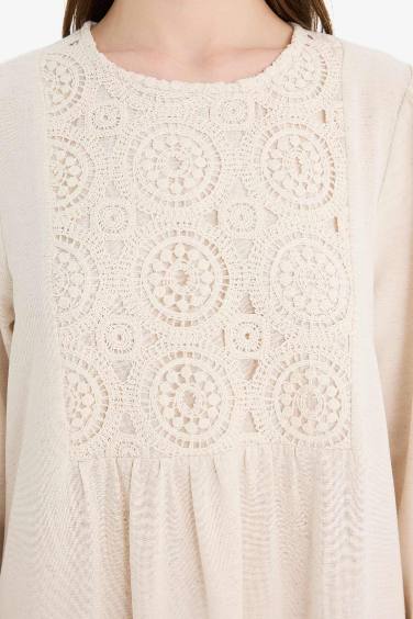 Relax Fit Crew Neck Linen Blend Maxi Dress