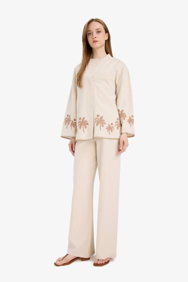 Linen Blend Wide Leg Trousers