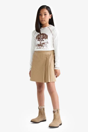 Jupe-short en gabardine plissée à taille élastique pour fille
