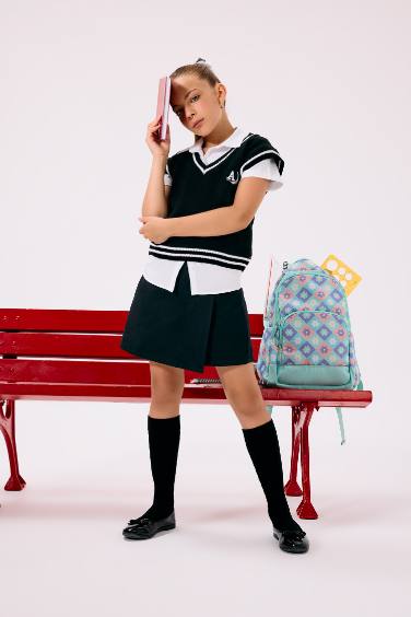 Jupe-short en gabardine à taille élastique pour fille