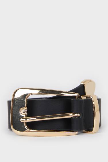 Woman Big Clasp Faux Leather Jean Belt