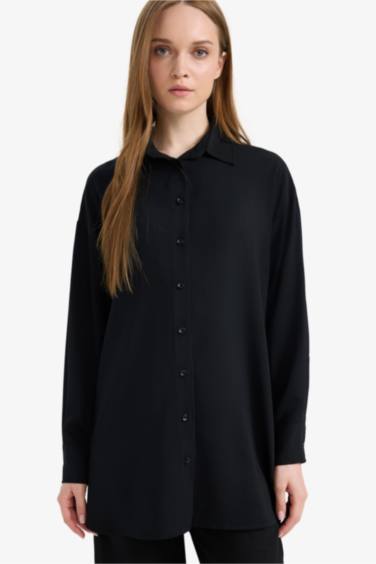 Relax Fit Twill Shirt Collar Long Sleeve Tunic