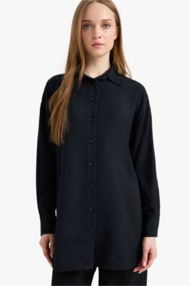 Relax Fit Twill Shirt Collar Long Sleeve Tunic