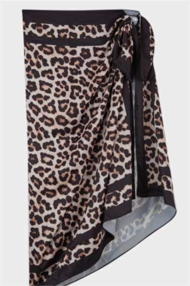 Leopar Desenli Saten Pareo