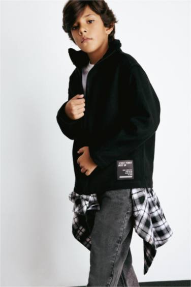 Boy Oversize Fit Long Sleeve Zippered Shirt Jacket