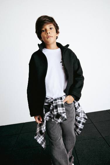 Boy Oversize Fit Long Sleeve Zippered Shirt Jacket