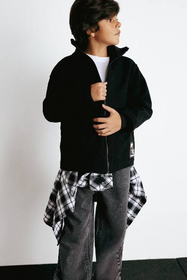 Boy Oversize Fit Long Sleeve Zippered Shirt Jacket