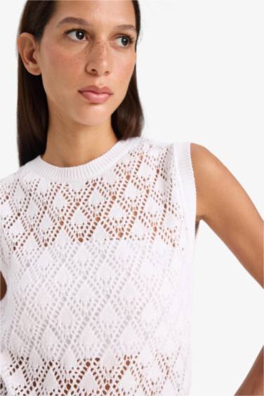 Regular Fit Openwork Knitted Sleeveless Blouse
