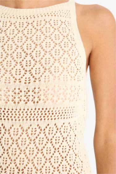 Regular Fit Halter Neck Openwork Sleeveless Blouse
